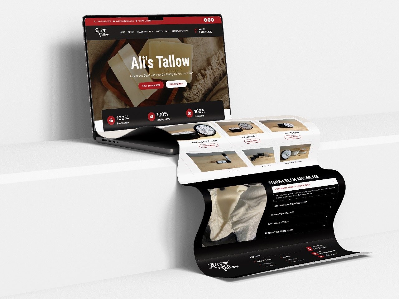 Ali's Tallow website — farm-to-skin tallow skincare product storefront